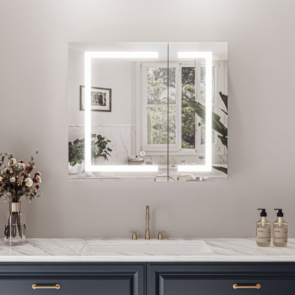 Brayden Studio® Devendri Rectangle 32" Frameless Surface-Mount/Recessed LED Lighted Bathroom ...